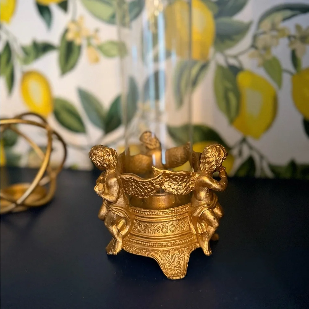 Elegant Gold Cherub Tapered Candle Holder